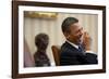 President Barack Obama Laughs During a Meeting in the Oval Office, Jan. 24, 2011-null-Framed Photo