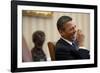 President Barack Obama Laughs During a Meeting in the Oval Office, Jan. 24, 2011-null-Framed Photo