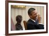 President Barack Obama Laughs During a Meeting in the Oval Office, Jan. 24, 2011-null-Framed Photo