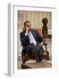 President Barack Obama Listens During to Advisors in the Oval Office-null-Framed Photo