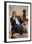 President Barack Obama Listens During to Advisors in the Oval Office-null-Framed Photo