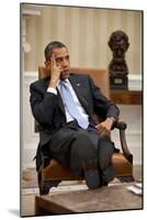 President Barack Obama Listens During to Advisors in the Oval Office-null-Mounted Premium Photographic Print