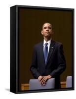 President Barack Obama Pauses During the Opening Ceremony of the Summit of the Americas-null-Framed Stretched Canvas