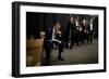 President Barack Obama Reviews Notes as His Staff Waits before an Event in Denver, Colorado-null-Framed Premium Photographic Print