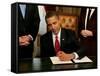 President Barack Obama Signs His First Act as President in the President's Room, January 20, 2009-null-Framed Stretched Canvas