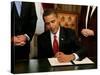 President Barack Obama Signs His First Act as President in the President's Room, January 20, 2009-null-Stretched Canvas
