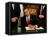 President Barack Obama Signs His First Act as President in the President's Room, January 20, 2009-null-Framed Stretched Canvas