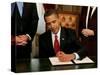 President Barack Obama Signs His First Act as President in the President's Room, January 20, 2009-null-Stretched Canvas