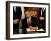 President Barack Obama Signs His First Act as President in the President's Room, January 20, 2009-null-Framed Photographic Print