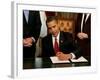 President Barack Obama Signs His First Act as President in the President's Room, January 20, 2009-null-Framed Photographic Print