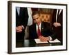 President Barack Obama Signs His First Act as President in the President's Room, January 20, 2009-null-Framed Photographic Print