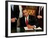 President Barack Obama Signs His First Act as President in the President's Room, January 20, 2009-null-Framed Photographic Print