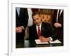 President Barack Obama Signs His First Act as President in the President's Room, January 20, 2009-null-Framed Photographic Print