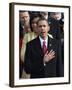 President Barack Obama Sings the National Anthem at the Swearing-In Ceremonies, January 20, 2009-null-Framed Photographic Print