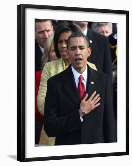 President Barack Obama Sings the National Anthem at the Swearing-In Ceremonies, January 20, 2009-null-Framed Photographic Print