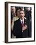 President Barack Obama Sings the National Anthem at the Swearing-In Ceremonies, January 20, 2009-null-Framed Photographic Print