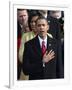 President Barack Obama Sings the National Anthem at the Swearing-In Ceremonies, January 20, 2009-null-Framed Photographic Print