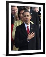 President Barack Obama Sings the National Anthem at the Swearing-In Ceremonies, January 20, 2009-null-Framed Photographic Print