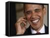 President Barack Obama Smiles as He Participates in a Joint News Conference in the White House-null-Framed Stretched Canvas