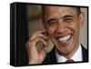 President Barack Obama Smiles as He Participates in a Joint News Conference in the White House-null-Framed Stretched Canvas