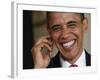 President Barack Obama Smiles as He Participates in a Joint News Conference in the White House-null-Framed Photographic Print