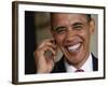 President Barack Obama Smiles as He Participates in a Joint News Conference in the White House-null-Framed Photographic Print