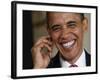 President Barack Obama Smiles as He Participates in a Joint News Conference in the White House-null-Framed Photographic Print