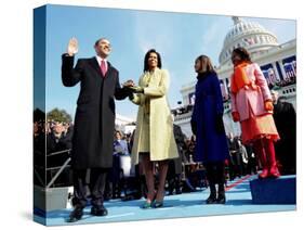 President Barack Obama Takes the Oath of Office with Wife Michelle and Daughters, Sasha and Malia-null-Stretched Canvas