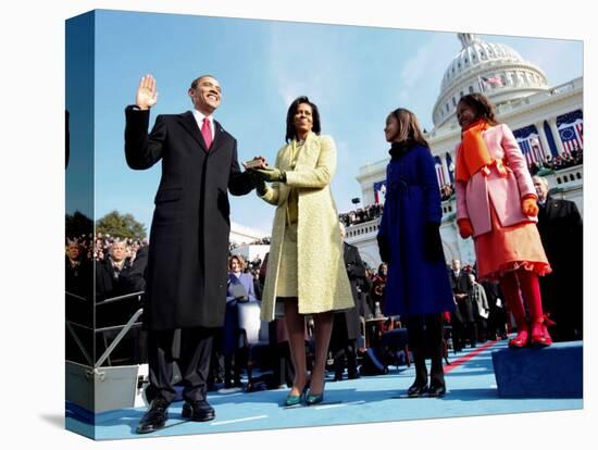 President Barack Obama Takes the Oath of Office with Wife Michelle and Daughters, Sasha and Malia-null-Stretched Canvas