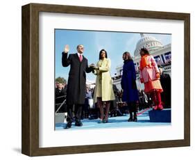 President Barack Obama Takes the Oath of Office with Wife Michelle and Daughters, Sasha and Malia-null-Framed Photographic Print