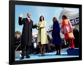 President Barack Obama Takes the Oath of Office with Wife Michelle and Daughters, Sasha and Malia-null-Framed Photographic Print