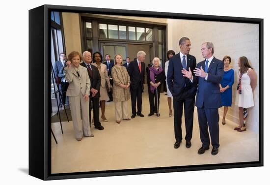 President Barack Obama Talks with Former President George W. Bush, April 25, 2013-null-Framed Stretched Canvas