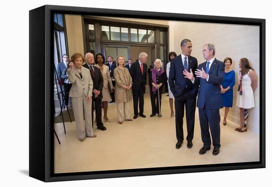 President Barack Obama Talks with Former President George W. Bush, April 25, 2013-null-Framed Stretched Canvas