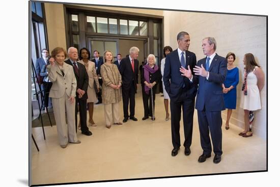 President Barack Obama Talks with Former President George W. Bush, April 25, 2013-null-Mounted Premium Photographic Print