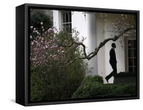 President Barack Obama Walks Down the Colonnade to the Oval Office of the White House-null-Framed Stretched Canvas