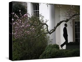President Barack Obama Walks Down the Colonnade to the Oval Office of the White House-null-Stretched Canvas