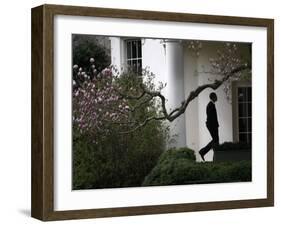 President Barack Obama Walks Down the Colonnade to the Oval Office of the White House-null-Framed Photographic Print