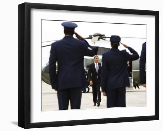 President Barack Obama Walks Towards Air Force One at Andrews Air Force Base-null-Framed Photographic Print