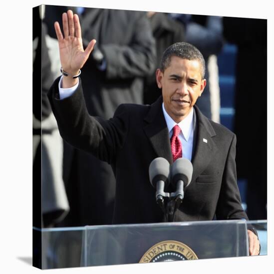 President Barack Obama Waves Before His Inaugural Address, Washington DC, January 20, 2009-null-Stretched Canvas