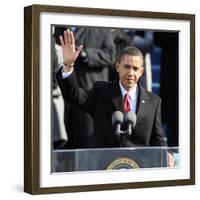 President Barack Obama Waves Before His Inaugural Address, Washington DC, January 20, 2009-null-Framed Photographic Print