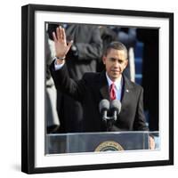 President Barack Obama Waves Before His Inaugural Address, Washington DC, January 20, 2009-null-Framed Photographic Print