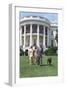 President Bill Clinton, Hillary and Chelsea Clinton, and Buddy the Dog on the South Lawn-null-Framed Premium Photographic Print