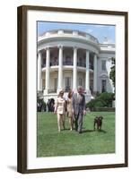 President Bill Clinton, Hillary and Chelsea Clinton, and Buddy the Dog on the South Lawn-null-Framed Photo
