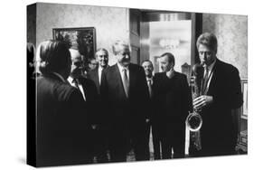 President Bill Clinton Plays the Saxophone Presented to Him by Russian President Boris Yeltsin-null-Stretched Canvas
