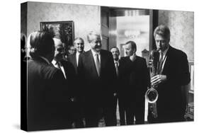 President Bill Clinton Plays the Saxophone Presented to Him by Russian President Boris Yeltsin-null-Stretched Canvas