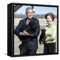 President Bush and First Lady, Laura, Carry Their Dogs-null-Framed Stretched Canvas