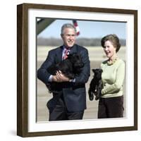 President Bush and First Lady, Laura, Carry Their Dogs-null-Framed Photographic Print