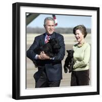 President Bush and First Lady, Laura, Carry Their Dogs-null-Framed Photographic Print