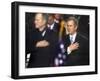 President Bush and His Father, Former President Bush, Put Their Hand Over Their Hearts-null-Framed Photographic Print