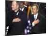 President Bush and His Father, Former President Bush, Put Their Hand Over Their Hearts-null-Mounted Photographic Print